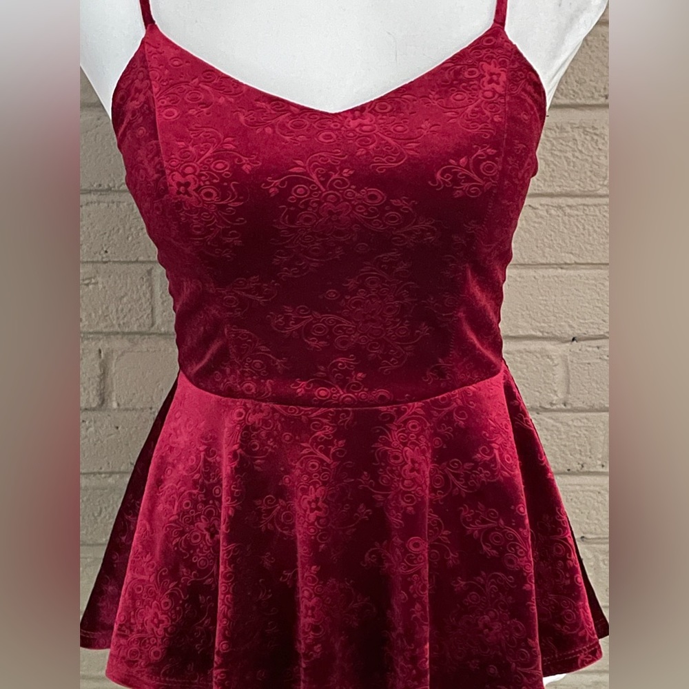Anthropologie Monteau burgundy velvet peplum top S - Picture 2 of 10